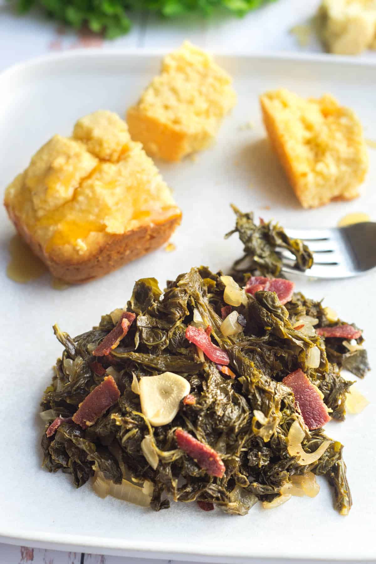 Southern Style Mustard Greens with Crispy Bacon - Tastes Just Like
